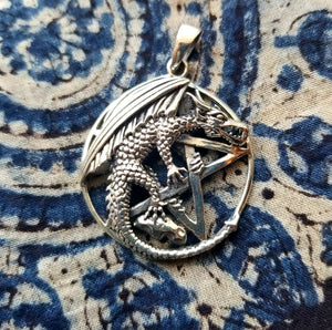 Pentacle of the Dragon sterling silver pendant