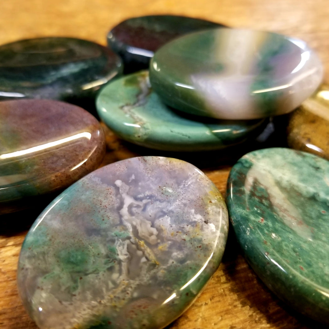Moss agate worry stones